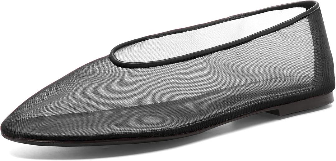 Women's Fine Mesh Ballet Flats,Round Toe Ballerina Shoes,Casual Slip On Mary Jane Flats,Comfortable Daily Dress Shoes (9, Black3)