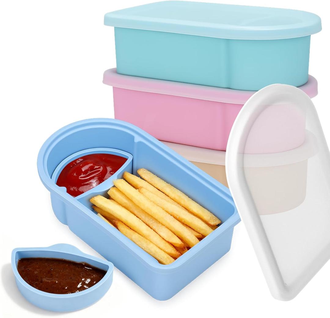 Juome 4 Pack Silicone Snack Containers with Lids, Large Reusable Snack Containers with Salad Dressing Container, Leak-Proof Snackle Box Food Storage Container for School, Office, Travel, Picnic