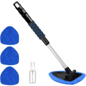 Gven Windshield Cleaner Tool 21" Car Window Cleaner Inside Windshield Cleaning Wand Supplies Interior Glass Care Product Car Accessories with with Extendable Handle& Microfiber Pads