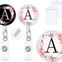 2Pcs A-Z Letter Badge Reels with Vertical Clear Plastic ID Card Holders (2.5" x 3.7") Retractable Name Tag ID Clip Holder Nursing Student RN Pediatric Teacher Office Work Accessories A