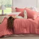 Bedsure Twin Comforter Set - 5 Pieces Coral Twin Bedding Set for All Seasons, Boho Contrasting Design Bed in a Bag with Comforter, Sheets, Pillowcase & Sham