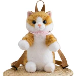 Stuffed Cat Plush Backpack, Yellow | Lifelike, Handmade, Cute Realistic Cat Shaped, Stuffed Animals Design