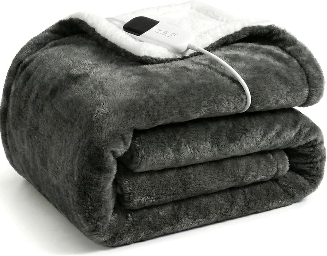 Heated Blanket, 84”x90” Queen Size Electric Blanket with Dual Remote Auto Shut-Off, Ultra Soft Flannel Fleece Fast Heating Blanket, Overheat Protection, Machine Washable for Home & Bedroom