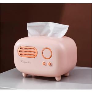 Retro Radio Shape Tissue Cover Box, Practical and Cute for Kitchen,Bathroom Vanity Countertops, Bedroom Dressers,Night Stands, Desks and Tables, Creative Gift (Retro Radio Pink)