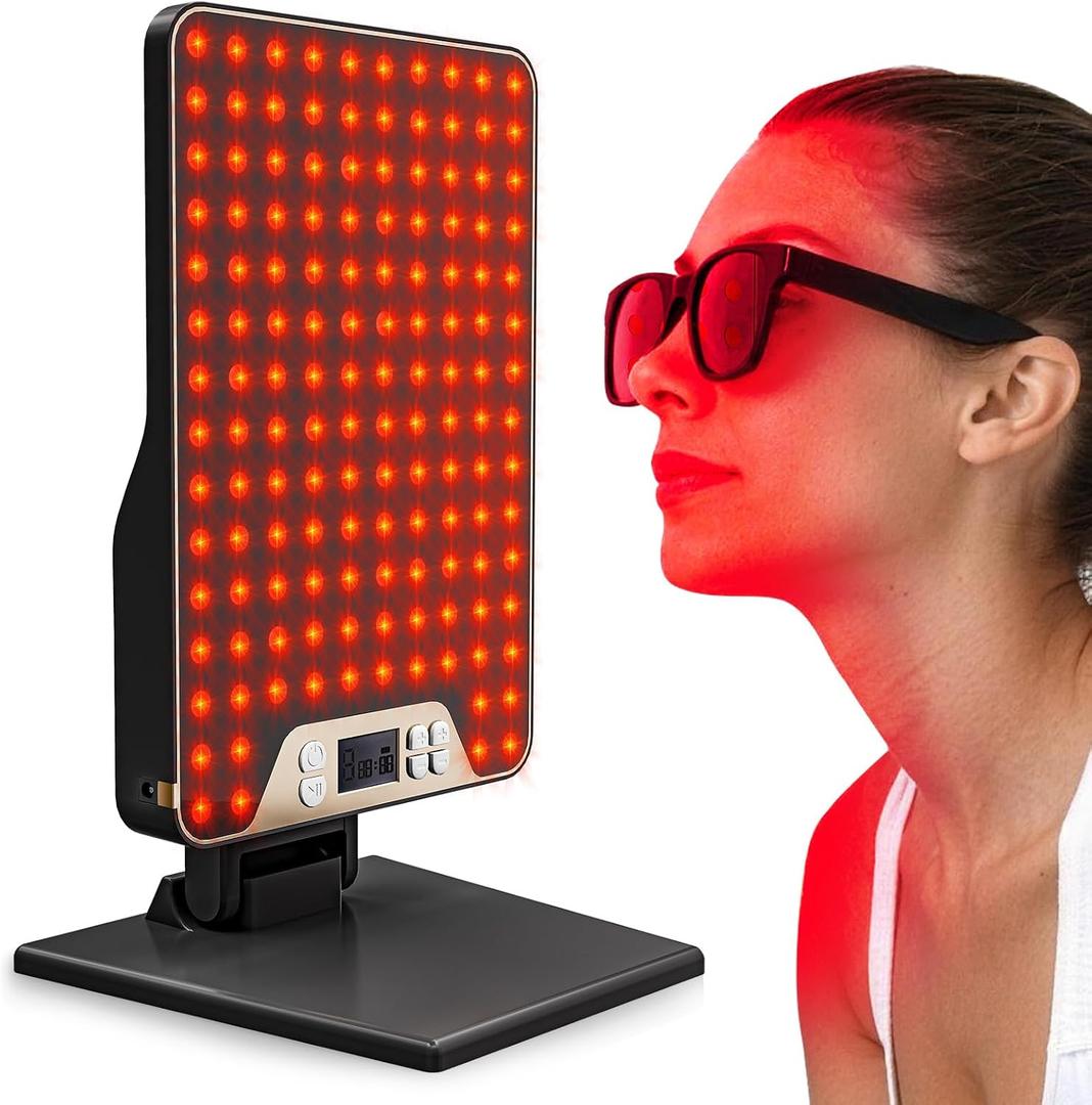 red Light Therapy Panel 630nm 660nm 850nm Combined Wavelengths | Portable Red Light Therapy Panel for Face & Body, 9 Timers, 9 Powers, Adjustable Angle black