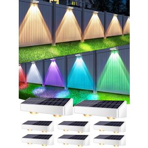 Brizled White Solar Fence Lights Outdoor, 11 Modes & 9 Colors Color Changing Solar Wall Lights, 100 Lumens IP65 Waterproof Outdoor Deck Lighting for Railing Wall Fence Poolside, 8 Pack
