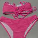 ZAFUL Women Strapless Textured Bandeau Bikini 2 Piece Swimwear Cheeky Solid Lace up Bathing Suits, Size M