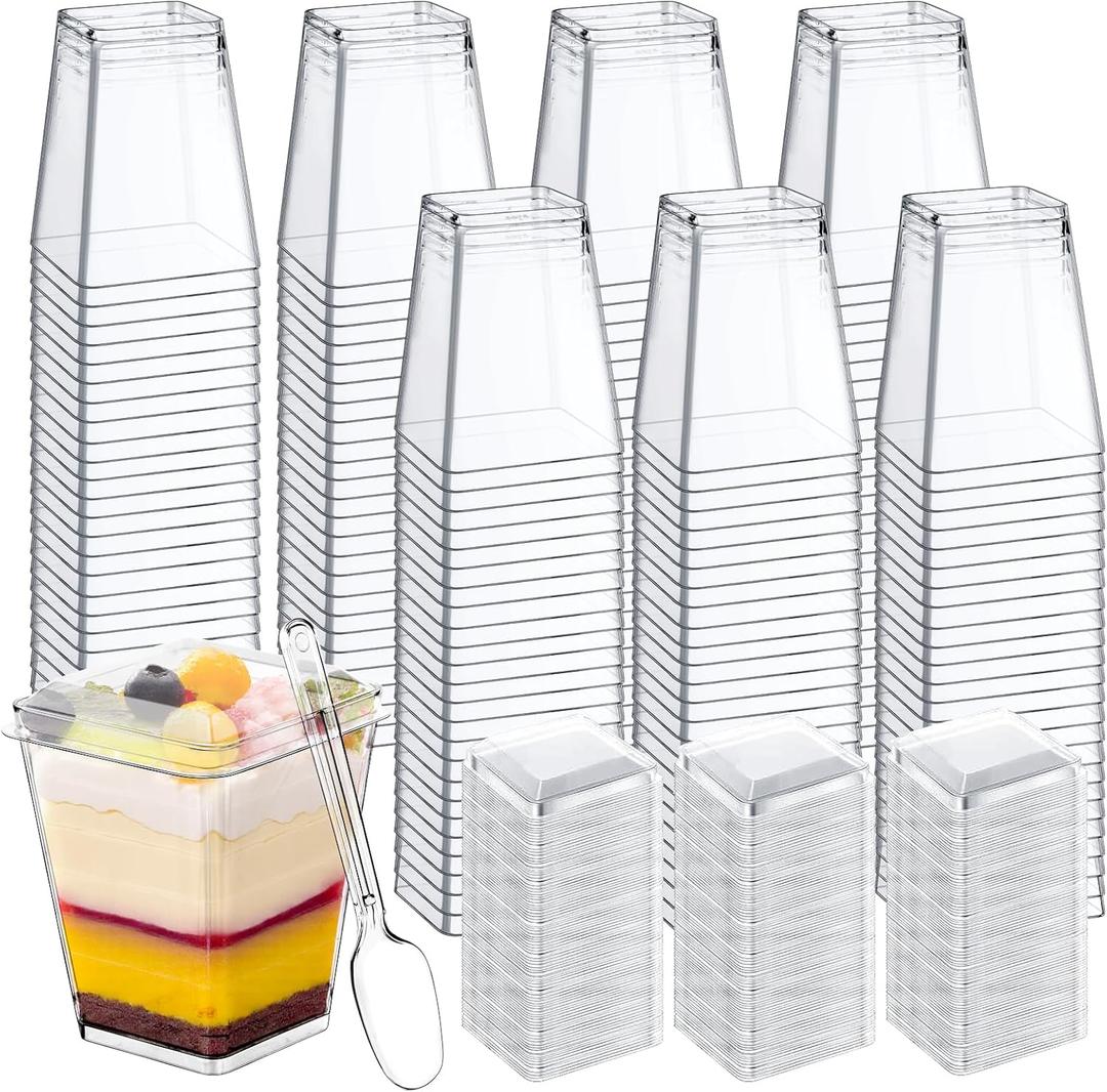 LifeIdeas 600 Pcs Mini Dessert Cups with Spoons and Lids, 5 Oz Square Mini Clear Parfait Cups, Shooters Cups for Party, Clear Yogurt Parfait Cups for Pudding, Fruit, Mousse, Snacks & Appetizers
