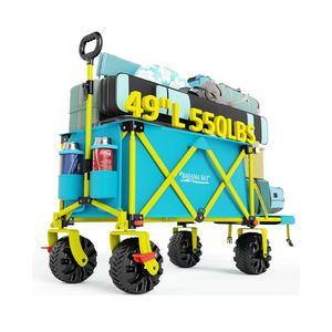 49" L Extra Long Beach Wagon with Tailgate,Big Wheels with Brake for Sand, Collapsible Utility Beach Cart Heavy Duty Folding Wagon,Ideal for Outdoor Sand Camping Garden Pet