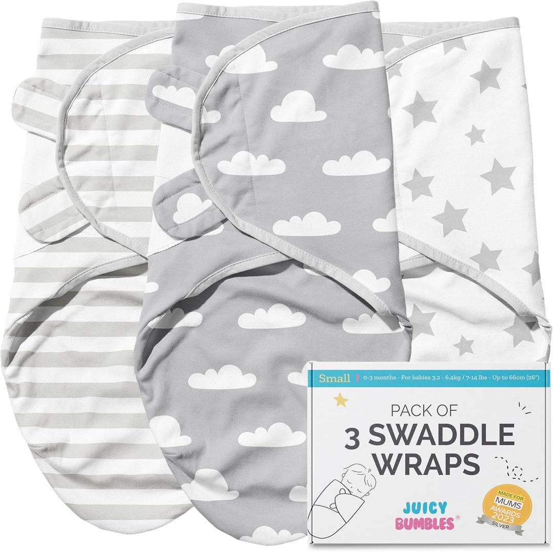 JUICY BUMBLES Baby Swaddles 0-3 Months Newborn Swaddle Sack Sleep Swaddle Sleep Sack Wrap for Newborns Girl and Boy 100% Cotton Oeko TEX 3-Pack (Clouds)