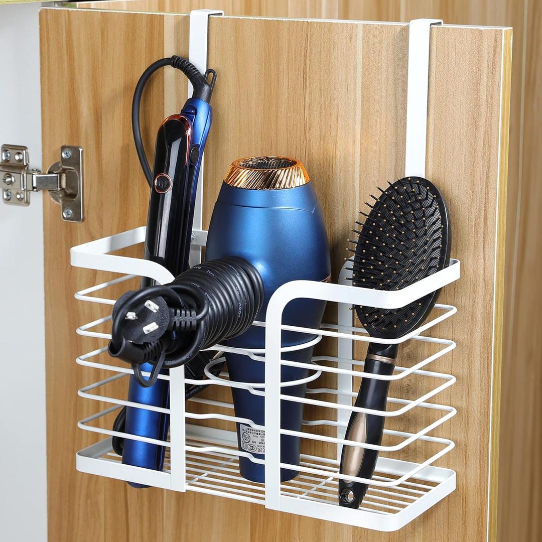 YIGII Hair Dryer Holder Adjustable Height - Hair Tool Organizer White Bathroom Organizer Hot Styling Tools Storage for Hair Dryer, Flat Iron, Curling Iron, Straightener (10.62"*4.33"*7")