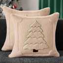 DFXSZ Christmas Pillow Covers 18x18 Yellow Line Beige Christmas Tree Decoration Soft Plush Faux Fur Jacquard Throw Pillows for Bedroom Sofa Holiday Festivals Winter Home Decor PTK062C18