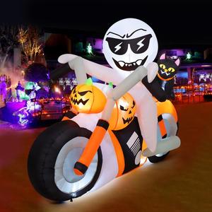 COMIN 6 FT Halloween Inflatables Ghost Outdoor Decorations Blow Up Yard Pumpkin Cat Motorcycle with Built-in LEDs for Indoor Party Garden Lawn Decor