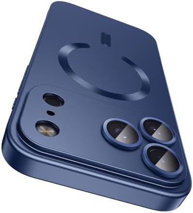 LEKEVO Magnetic for iPhone 17 Pro Case [Compatible with MagSafe][Built-in Camera Lens Protector] Slim Thin Soft Silicone Bumper Shockproof Metallic Luster Phone Case (Blue)