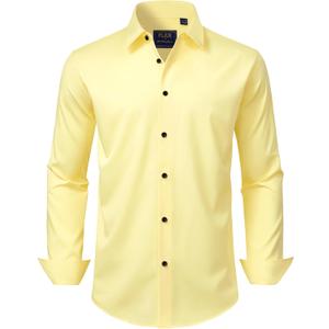 J.VER Men's Dress Shirts Stretch Long Sleeve Formal Shirt Solid Business Casual Button Down Shirts for Wedding Prom (Medium, Light Yellow)