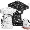 Wesnoy 24 Pcs Music Notes Gift Bags Musical Note Drawstring Treat Bag Music Decorations Party Favor for Musician Gifts Social Media Musical Party Supplies(5 x 7, Black, White)