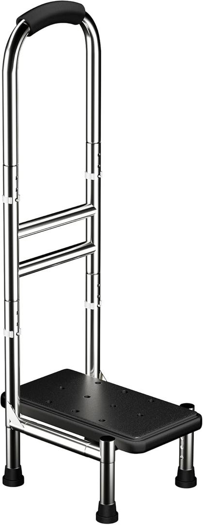 Deewow Step Stool with Handle for Elderly, Medical Step Stool with Adjustable Handle and Legs for Seniors, for Bedside/Bathtub/Car, Stainless Steel Anti-Slip Step Stool for 400lbs