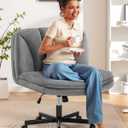 FelixKing Criss Cross Chair with Wheels, Cross Legged Office Chair, Armless Wide Vanity Desk Chair with 2 Layer Comfty Velvet & Back - Swivel for Home Office Bedroom, Gray Velvet
