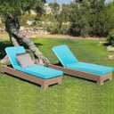Outdoor Chaise Lounge Cushion Set of 2, Fadesafe Water-Repellent Lounge Deck Reclining Chair Cushions for Patio Furniture Lawn Pool Resort Hotel, 72x21x3 Inch, Light Blue
