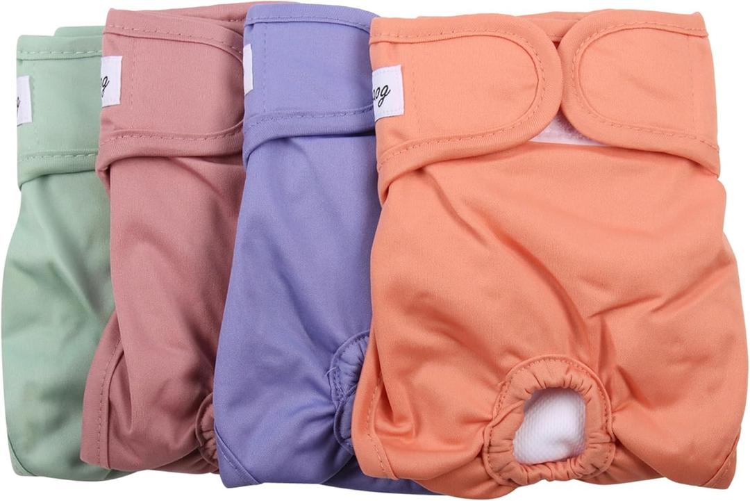 JoyDaog Female Dog Diapers for Small Dogs,4 Pack Reusable Washable Premium Puppy Diapers for Heat,Incontinence,Period Doggy Nappies,S