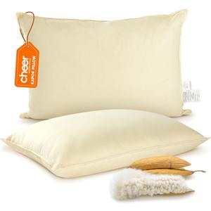 Cheer Collection Set of 2 Organic Kapok Bed Pillows, Natural Kapok Fiber Filled Sleeping Pillows with Breathable Cotton Shell, Standard Size, 20 x 28 inches
