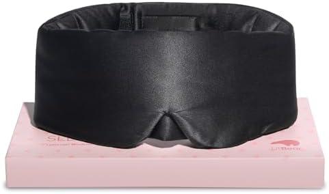 LitBear Silk Sleep Mask for Side Sleeper, Eye Mask Sleeping for Women Men 100% 22 Momme Pure Mulberry Silk, Face-Hugging Padded Eye Cover for Sleeping with Adjustable Band (Black)