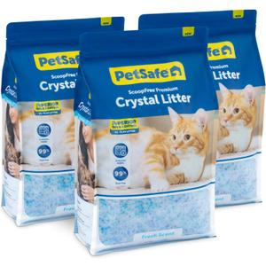 PetSafe ScoopFree Premium Crystal Cat Litter - Ultra-Absorbent Silica Universal Litterbox Crystals - Non-Clumping Odor Control - Fresh Scent - 8 lb Bag - 3 Pack