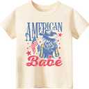 4th of July Toddler Baby Boys Girls T-Shirt Kids Amarican Babe Independence Day Top(2-3T, Beige Amarican Babe)