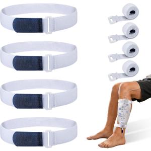 4 PCS Adjustable Leg Bag Straps, Urine Drainage Bag Strap, Catheter Leg Bag Straps with Soft Elastic Fabric for Post-Surgery, Elderly Care, Washable, Latex-Free, Blue