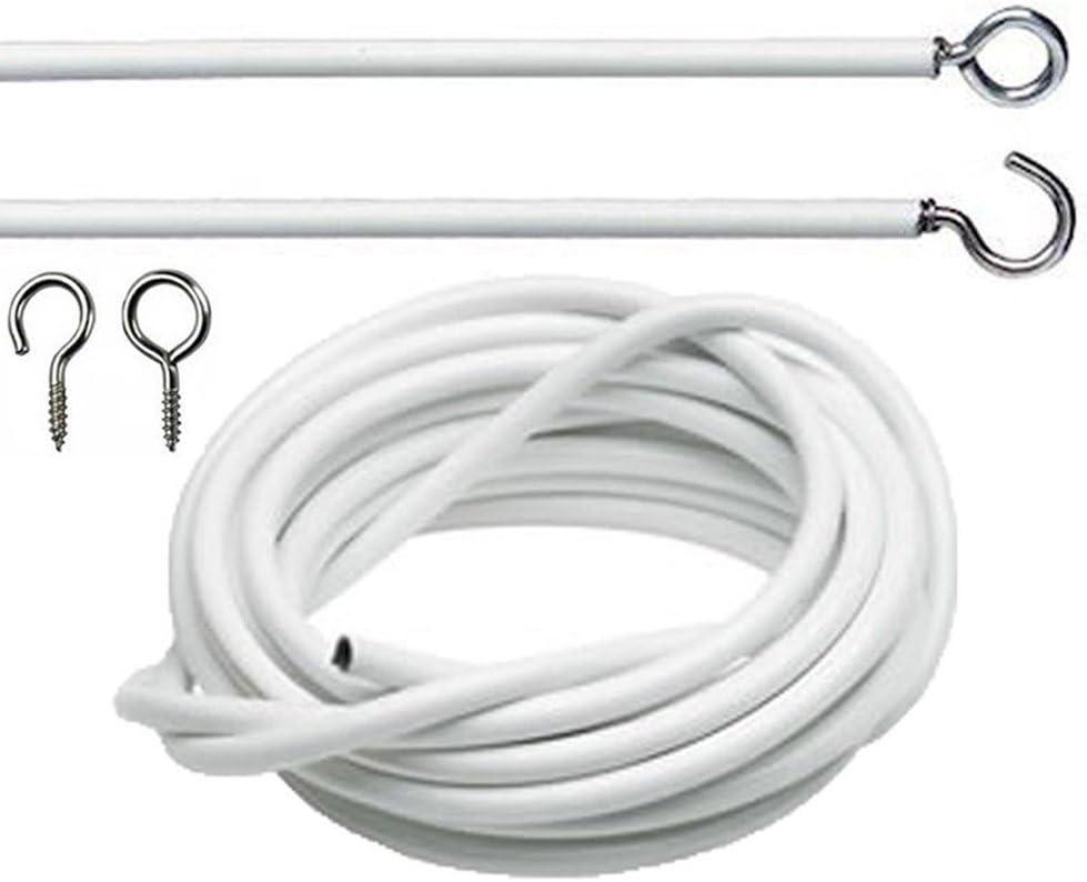 2 x White Curtain Wire Hanging Cord with Self-Adhesive Hook and Eyes for Net Curtain Rods (4 Meter)