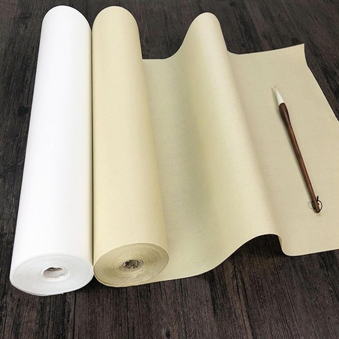 Xuan Rice Paper 18inx27yd Mulberry Calligraphy Sumi-e Decoupage White | Chinese handmade art roll, smooth durable, for painting, printing&crafts; moistureproof tube keep flat ideal gift for all.