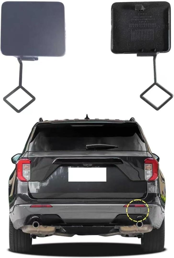 Car Rear Bumper Tow Hook Cover Compatible with Ford Explorer 2020 2021 2022 2023 74253KX LB5Z17K922AA LB5Z-17K922-AA Small Lid Towing Eye Cap Unpainted Right Passenger Side