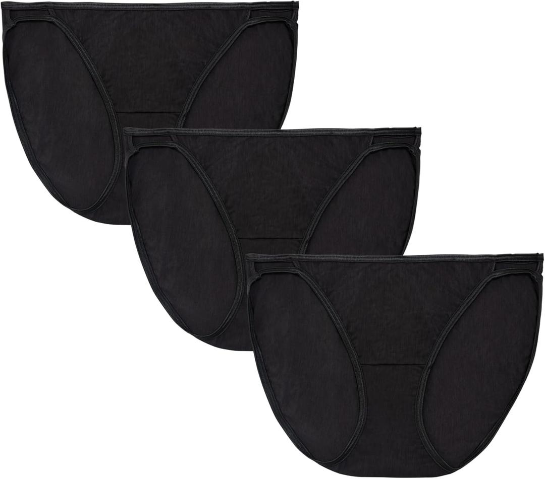Vanity Fair Women's Illumination String Bikini Panties, Silky Stretch & Satin Trim (8, 3 Pack - Midnight Black)