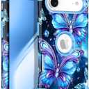 LONTECT for iPhone Air Case Glow in The Dark Three Layer Heavy Duty Shockproof Hard PC+Soft Silicone Rugged Full Body Protective Case for Women Girls,Sky Blue