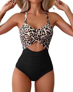 Limeeke Women Cutout One Piece Swimsuit Tummy Control High Waisted Swimwear Wrap Tie Back Bathing Suit (Large)