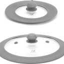 Set of 2 Vented Tempered Glass Universal Lid for Pot Pan Skillet with Heat Resistant Silicone Microwave Splatter Cover Microwave Safe Fit 6.5" 7" 7.5" and 11.5" 12" 12.5", Light Grey