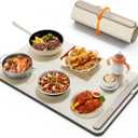 Electric Warming Tray - Full Surface Heating,Rollable & Portable,Premium Silicone Nano-Material,3 Temperature Settings,Auto Shut-Off -Versatile Food Warmer for Gatherings,Parties,Everyday Use (Large, Beige)