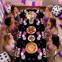 3Pcs Dice Party Tablecloth Pink and Black Dice Game Table Cover Plastic Rectangle Lets Roll Birthday Party Decorations for Game Night Casino Night Bachelorette Cocktail Card Game