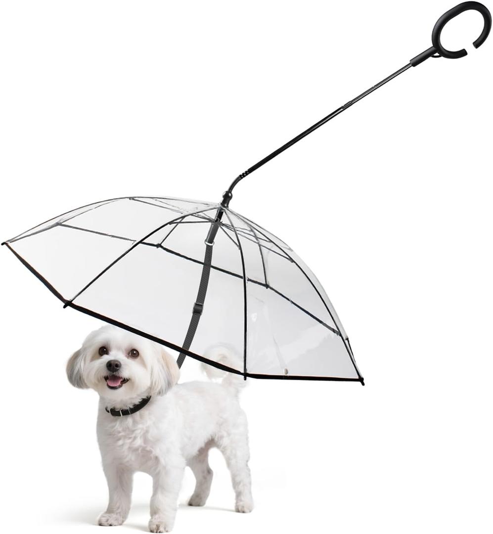Enjoying Dog Umbrella for Small Dogs, Clear Dog Umbrella Leash, Rainproof Waterproof, Puppy Walking Umbrella with Adjustable Leash, Pet Outdoor Rain Gear (Gen-2)