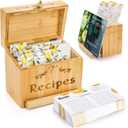 Youeon Bamboo Recipe Box with Cards and Dividers and Pull out Phone Holder, 7 x 4.2 x 5.8 in Kitchen Recipe Card Organizer with 100 Recipe Cards 4"x6", Rustic Recipe Holder, Kitchen Gift
