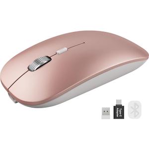 SABLUTE M31 Bluetooth Mouse for MacBook Pro/Air, iPad - Rechargeable Tri-Mode Wireless Mouse for 3 Devices (BT 5.2 + 2.4G), Sleek Slim Silent Mouse for Surface, Windows, Rose Gold