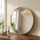 36 Inch Gold Round Bathroom Wall Mirror, Round Mirrors for Wall Decor, Circle Mirror for with HD Shatter-Proof Glass for Entryway, Living Room, Bedroom, Dressing Room, Home Decor