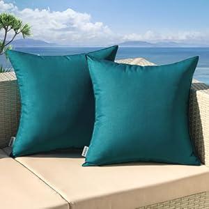 MIULEE Pack of 2 Decorative Outdoor Waterproof Pillow Covers Square Garden Cushion Sham Throw Pillowcase Shell for Spring Patio Tent Couch 18x18 Inch Teal Blue