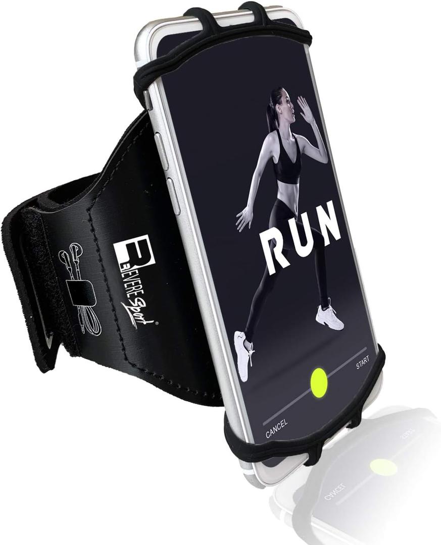 RevereSport Universal iPhone Running Armband (17/16/15/14/13/12/11/10/X/XR/SE/Air/Plus/Max/Pro). Phone Holder Case