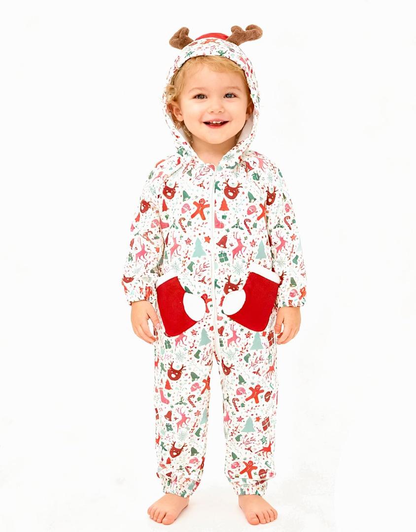 ALVABABY Christmas Baby Bunting Bodysuit with Hood, Romper Jumpsuit Animal Costume Outfit, Soft Warm Onesize Newborn Toddler (12-18 Months)