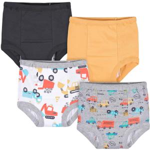 Gerber Baby Boys' Infant Toddler 4 Pack Potty Training Pants Underwear (3T, Vehicles Yellow and Black)