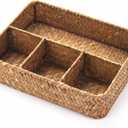 YANGQIHOME Tea Bag/Sugar Packet Holder, Coffee Station Condiment Organizer, Seagrass Storage Basket, Wicker Rattan Divided Basket Organizer for Drawer/Shelf/Countertop