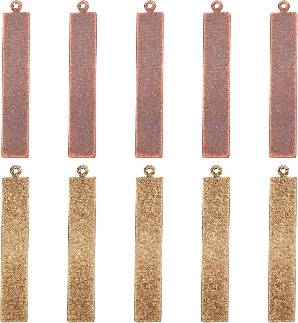 PH PandaHall 40pcs 2 Colors Brass Engraving Blanks, 1.6 x 0.2 Inch Rectangle Blank Stamping Tag Pendants Charms for Bracelet Necklace Pendant Jewelry DIY Craft Making, Antique Bronze/Red Copper