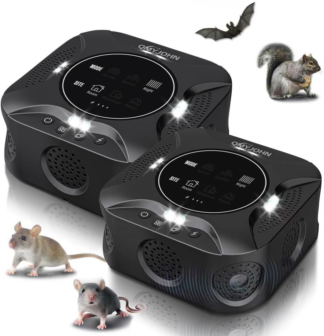 LED Display-2 Packs Ultrasonic pest Repeller Indoor,Multi-Mode Variable Frequency,with LED Strobe Light,Squirrel Repellent for House,Prevent Adaptation.Suitable for Houses,attics,garages,etc.