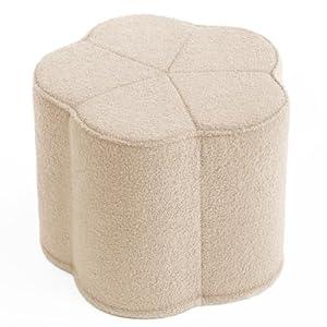 Blissful Diary Flower Pouf Ottoman, Comfy Floral Ottoman for Living Room, Bedroom, Kids Room, Charm Floor Pouf for Home Decor, Full Foam Filling Foot Rest for Couch, Off White